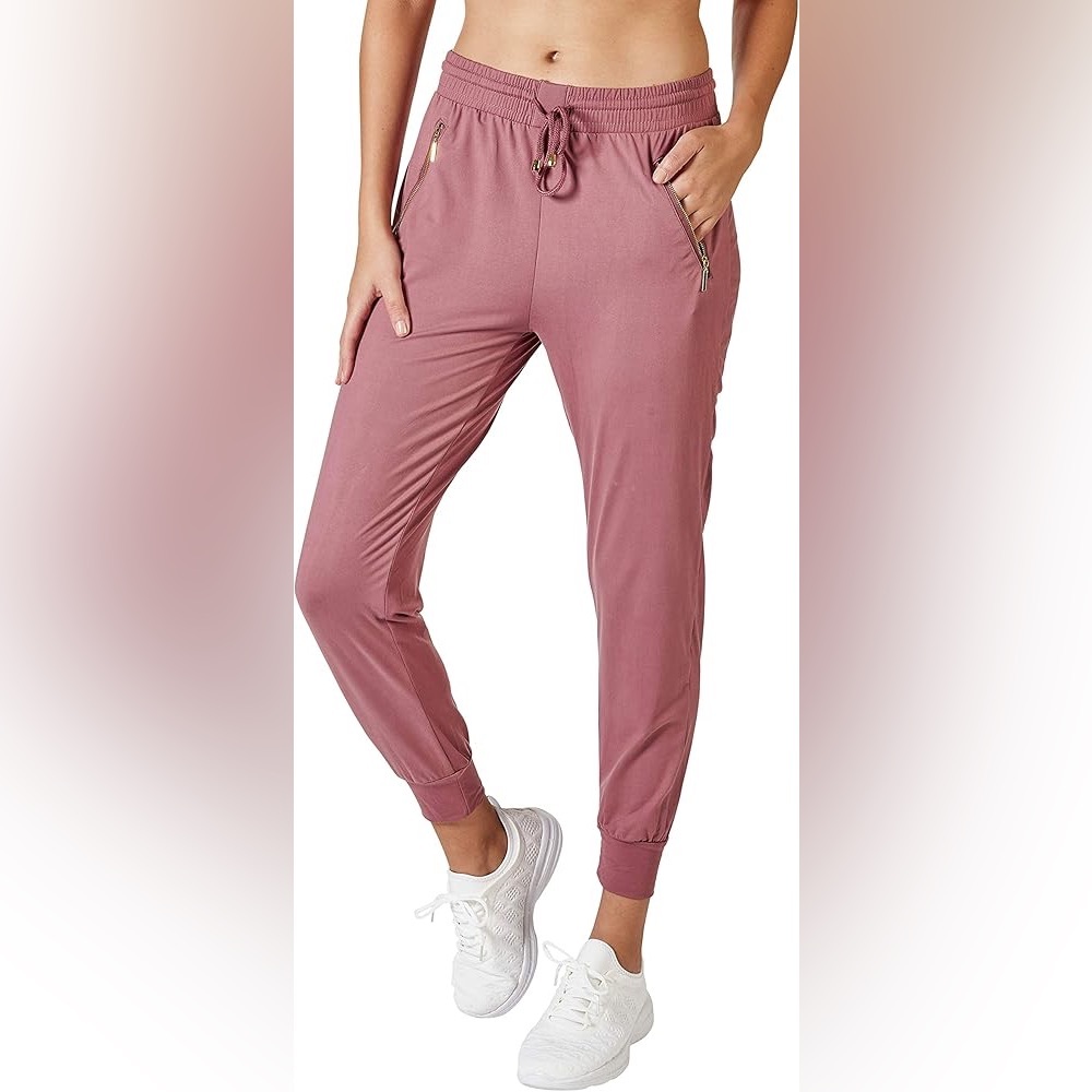 Pink Relaxed-Fit Stretchy Pants with Tapered Legs